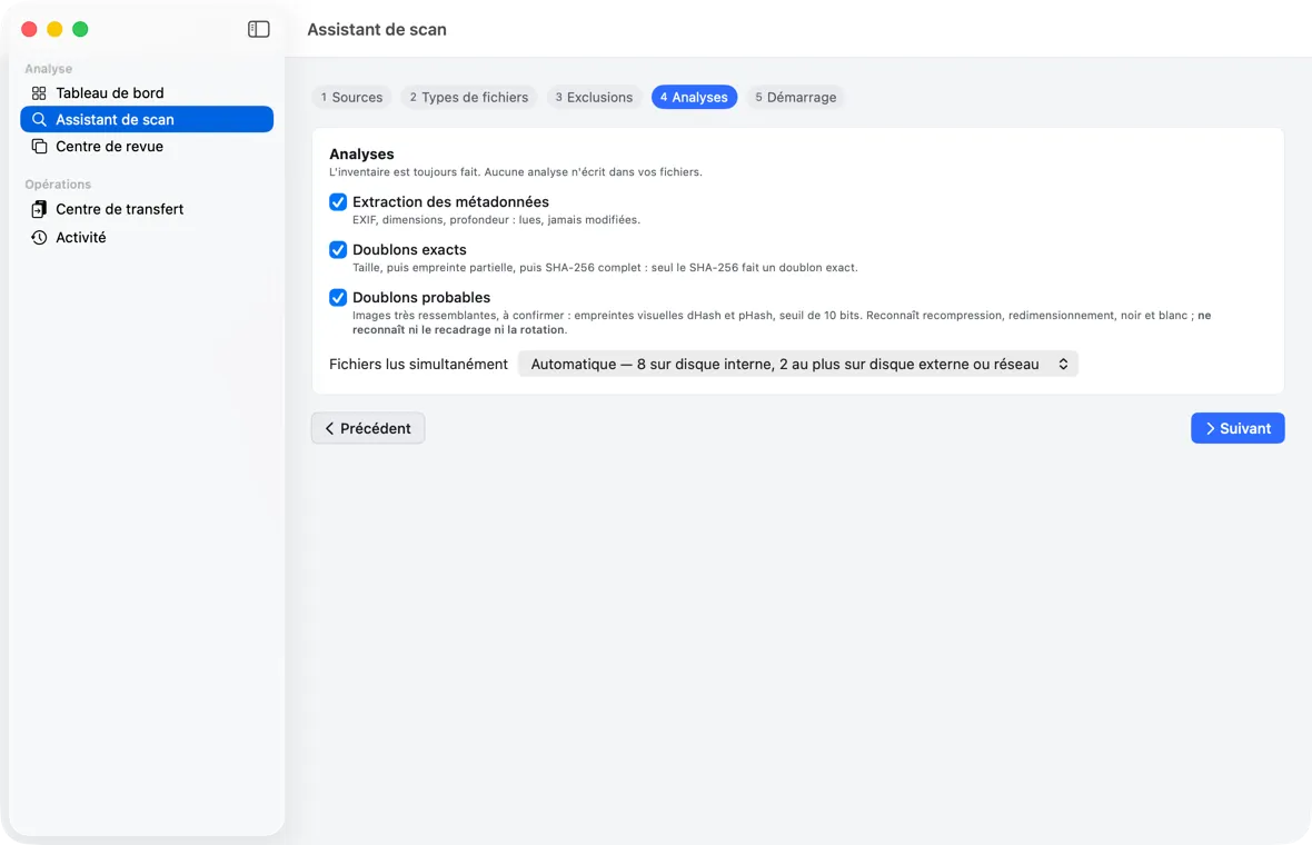 Étape 4 : les analyses complémentaires et le nombre de fichiers lus simultanément.
