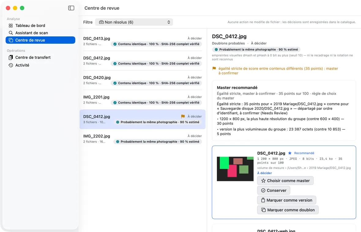 Obscura Trace — Recommended, explained master (the app's interface is in French)