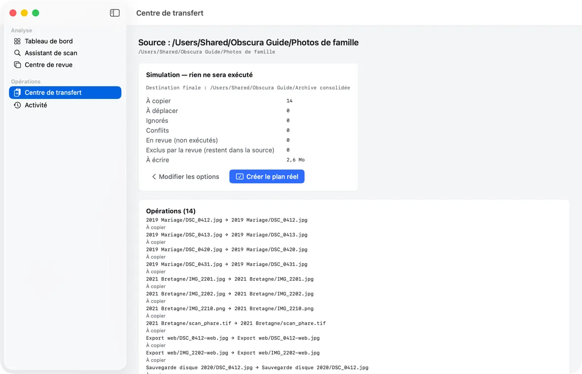 Une simulation : le plan est calculé et affiché, mais il ne peut pas être exécuté.